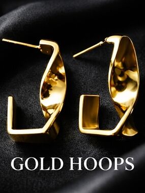 Chunky Gold Twist Hoop Earrings Minimalist Geometric Statement Lightweight Trend
